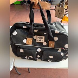 Y2K Vtg Pink Black Polka Dot rolling Duffel Bag
